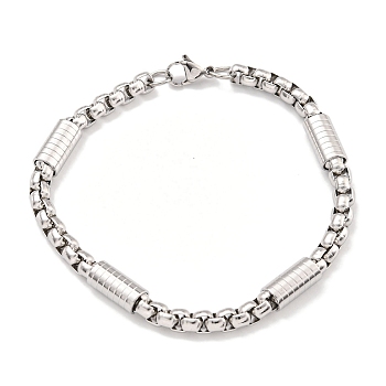 304 Stainless Steel Box Chain Bracelets for Women, with Lobster Claw Clasps, Stainless Steel Color, 8-3/8 inch(21.4cm), 5~6mm