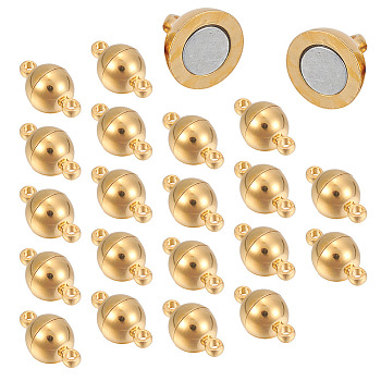 Brass Magnetic Clasps with Loops, Round, Golden, 11.5x6mm, Hole: 1.6mm