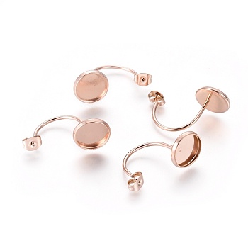 Ion Plating(IP) 304 Stainless Steel Ear Nuts, Friction Earring Backs for Stud Earrings, Flat Round Cabochon Settings, Rose Gold, Tray: 10mm, 27x12x15mm, Hole: 0.8mm