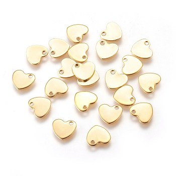 304 Stainless Steel Charms, Stamping Blank Tag, Heart, Golden, 9x10x1mm, Hole: 1.5mm