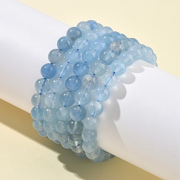 Natural Aquamarine Round Bead Stretch Bracelets for Men Women, Grand A, Inner Diameter: 2-1/8 inch(5.5cm), bead: 8~9mm