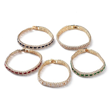 Brass Micro Pave Cubic Zirconia Chain Bracelets for Women, with Fold Over Clasps, Mixed Color, 7-3/8x1/4 inch(18.8x0.75cm)