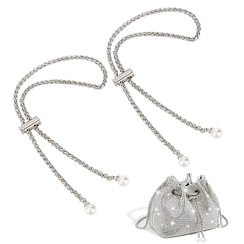 WADORN 2Pcs Alloy Bucket Bag Drawstring Chains, with Resin Imitation Pearl Beads, Platinum, 64.8cm