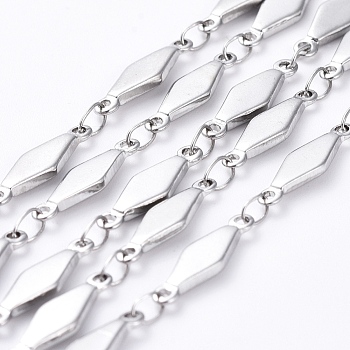304 Stainless Steel Link Chains, Soldered, Rhombus, Stainless Steel Color, 13x4x1mm