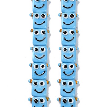 Handmade Lampwork Beads Strands, Robot, Light Sky Blue, 16x19.5x9.5mm, Hole: 1.8mm, about 30pcs/strand, 18.90''(48cm)