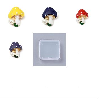 4Pcs 4 Colors Mushroom with Plastic Pearl Enamel Pin, Cute Alloy Enamel Brooch for Backpack Clothes, Light Gold, Mixed Color, 28.5~29x22x11.5~13mm, 1pc/color