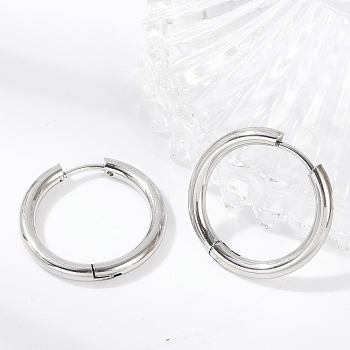 Tarnish Resistant 201 Stainless Steel Huggie Hoop Earrings Findings, with 304 Stainless Steel Pins, Stainless Steel Color, 20x20.5x2.5mm, 10 Gauge, Pin: 0.9mm