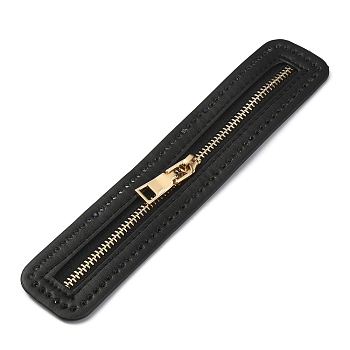 PU Leather Zipper Sewing Accessories, with Brass Zipper Puller, for DIY Woven Bag, Black, 18x3.5x0.22cm