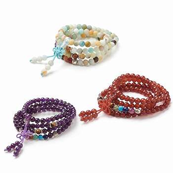 Yoga Chakra Jewelry, Natural Mixed Stone Beads Wrap Bracelets, Four Loops, with Alloy Findings, 29.4 inch(74.8cm)