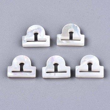 Natural White Shell Beads, Mother of Pearl Shell Beads, Top Drilled Beads, Constellation/Zodiac Sign, Libra, 9.5x11.5x2.5mm, Hole: 0.8mm