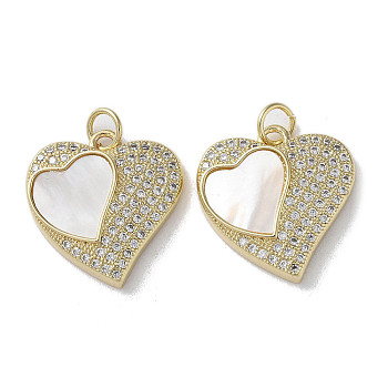 Brass Micro Pave Cubic Zirconia Pendants, with Shell, Heart, Real 18K Gold Plated, 18.5x17.5x4mm, Hole: 3mm