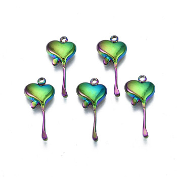 Ion Plating(IP) 304 Stainless Steel Pendants, Cadmium Free & Nickel Free & Lead Free, Melting Heart, Rainbow Color, 19.5x8.5x2.5mm, Hole: 1.2~1.4mm