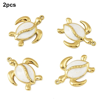 2Pcs 304 Stainless Steel White Enamel Pendants, Turtle Charm, Golden, White, 30x24x4mm, Hole: 1.5mm