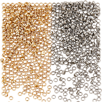 800Pcs 2 Colors 316 Surgical Stainless Steel Crimp Beads, Rondelle, Golden & Stainless Steel Color, 1.9mm, Hole: 1mm