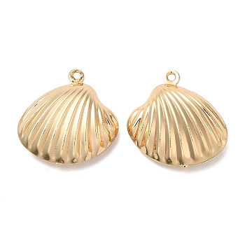 Brass Pendants, Shell Charm, Real 18K Gold Plated, 19x19x6.5mm, Hole: 1.2mm