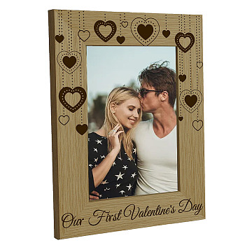 Natural Wood Photo Frames, for Tabletop Display Photo Frame, Rectangle, Heart, 218x168mm, Inner Diameter: 142x90mm