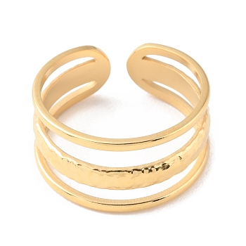 304 Stainless Steel Triple Line Open Cuff Rings, Real 14K Gold Plated, Inner Diameter: 17mm