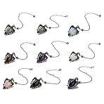 Mixed Gemstone Triangle Dowsing Pendulum Pendants, with Quartz Crystal Round Beads, Rack Plating Alloy Findings & Chains, Cadmium Free & Lead Free, 290mm(G-G022-01AS)