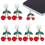 6Pcs Plastic Mobile Dustproof Plugs, with Alloy & Acrylic Pendants, Cherry, Golden, 38mm(HJEW-WH00213)