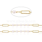 3.28 Feet Handmade Brass Link Chains, with Imitation Pearl Glass Beads, Long-Lasting Plated, Soldered, Round, Golden, Link: 9x3x0.7mm, Beads: 3mm(X-CHC-G011-22G)