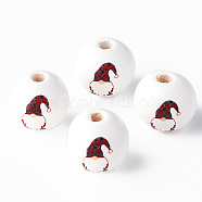 Painted Natural Wood Round Beads, Father Christmas, Dark Red, 16x15mm, Hole: 4mm(X1-WOOD-N006-180C)