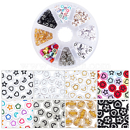 Luminous Acrylic Beads, Flat Round with Star & Flower & Moon & Heart, Mixed Color, 7x3.5mm, Hole: 1.6mm, 320pcs/set(LACR-WH0001-01)