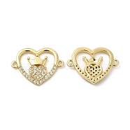 Brass Micro Pave Clear Cubic Zirconia Connector Charms, Heart Links with Crown, Real 18K Gold Plated, 17x22.5x2.5mm, Hole: 1.4mm(KK-E068-VB350)