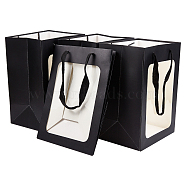 BENECREAT Kraft Paper Bags with Handle, with Cord Handles and Rectangle Window, for Retail Shopping Bag, Merchandise Bag, Gift and Party Bag, Rectangle, Black, 25x18x0.4cm, Unfold: 25x18x13cm, Window: 18.3x13.3cm(AJEW-BC0001-55A-A)