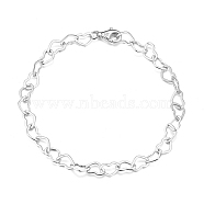 Rhodium Plated 925 Sterling Silver Heart Link Chain Bracelets, with S925 Stamp, Real Platinum Plated, 7-7/8 inch(20cm)(BJEW-I314-057D-P)