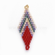 MIYUKI & TOHO Handmade Japanese Seed Beads Links, Loom Pattern, Rhombus, Brown, 43~45x17.6~18.1x1.7~2mm, Hole: 1.2~1.5mm(SEED-E004-B06)