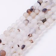 Natural Agate Beads Strands, Frosted, Round, 8mm, Hole: 1mm, about 47pcs/strand, 15.1 inch(G-P278-05-8mm)