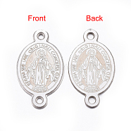 304 Stainless Steel Links connectors, Oval with Virgin Mary, Stainless Steel Color, 16x9x0.8mm, Hole: 1mm(STAS-H378-26P)