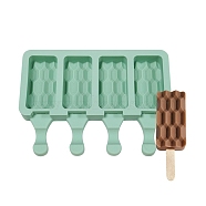 Food Grade DIY Rectangle Ice-cream Silicone Molds, Ice Pop Molds, for Making Ice Cream, 4 Cavities, Aquamarine, 129x180x23mm, Inner Diameter: 69x35mm(DIY-D062-04A)