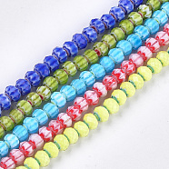 Glass Beads Strands, Faceted, Rondelle with Flower, Mixed Color, 7.5~8x5.5mm, Hole: 1~1.5mm, about 74pcs/strand, 16.1 inch(GLAA-S185-01A-M)