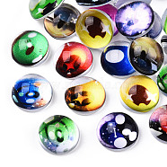 Flatback Glass Cabochons, Half Round/Dome with Doll Eye Pattern, Mixed Color, 12x6mm(GGLA-N005-04)