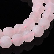 Rose Quartz Strands, Frosted, Round, about 8~9mm in diameter, hole: 1mm, about 49 pcs/strand, 15.5 inch(X-G498-1)
