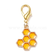 Alloy Enamel Honeycomb Pendant Decorations, Lobster Clasp Charms, Clip-on Charms, for Keychain, Purse, Backpack Ornament, Golden, 38mm(HJEW-JM00661-01)