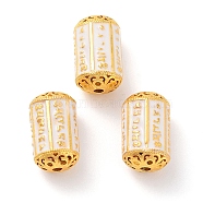 Alloy Enamel Beads, Golden, Column with Rune, White, 13x8mm, Hole: 1.4mm(ENAM-B001-01B)