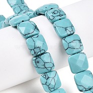 Synthetic Turquoise Beads Strands, Faceted Square, 12~12.5x12~12.5x5.5~6mm, Hole: 1.2mm, about 17pcs/strand, 8.07~8.4''(20.5~21cm)(TURQ-T004-04)