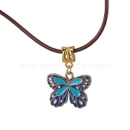Alloy Enamel Butterfly Pendant Necklaces, with Cowhide Leather Cord, Prussian Blue, 19.61~19.80 inch(49.8~50.3cm)(NJEW-JN04580-03)