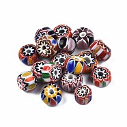 Handmade Millefiori Lampwork Beads, Flat Round, Mixed Color, 7~9x4~6mm, Hole: 1~3mm(LAMP-S197-030)