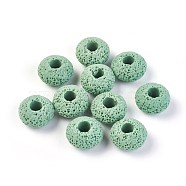 Natural Lava Rock Beads, Dyed, Rondelle, Medium Aquamarine, 15.5~16x9.7~10mm, Hole: 5~5.4mm(G-I220-H03)