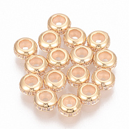Brass Cubic Zirconia Stopper Beads, with Rubber, Rondelle, Nickel Free, Real 18K Gold Plated, 6x3mm, Rubber Hole: 1mm(KK-T025-04G)