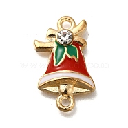 Christmas Bell Alloy Red Enamel Links, with Crystal Rhinstone, Cadmium Free & Lead Free, Golden, 20x13x3.5mm, Hole: 1.6mm(FIND-I040-03A)