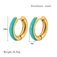 Real 18K Gold Plated 304 Stainless Steel Hoop Earrings, with Enamel, Light Sea Green, 20x4mm(UA1409-1)