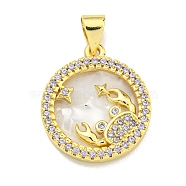 Brass Micro Pave Clear Cubic Zirconia Pendants, with Shell, Real 18K Gold Plated, Cancer, 19x16.5x3mm, Hole: 4x3.5mm(KK-K354-04G-06)