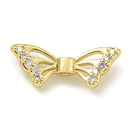 Rack Plating Brass Micro Pave Cubic Zirconia Bead, Long-Lasting Plated, Lead Free & Cadmium Free, Butterfly, Real 18K Gold Plated, 6.8x18x3.5mm, Hole: 1.2mm(KK-K386-18G)