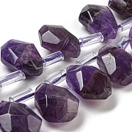 Natural Amethyst Beads Strands, Faceted, Teardrop, Top Drilled, 10~18x8~13x3~7mm, Hole: 1mm, about 27pcs/strand, 15.79''~15.98''(40.1~40.6cm)(G-Z040-A10-01)