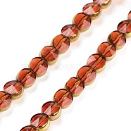 Electroplate Glass Beads Strands, Faceted, Flat Round, Orange Red, 4.5x3mm, Hole: 0.8mm, about 70pcs/strand, 11.38 inch(28.9cm)(EGLA-C005-03B)