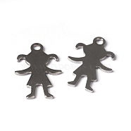 304 Stainless Steel Pendants, Girl Silhouette Pendants, Stainless Steel Color, 16x11x1mm, Hole:1.50mm(STAS-L182-22P)